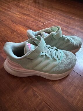 adidas Kids Mint Green Sneakers with Pink Accent